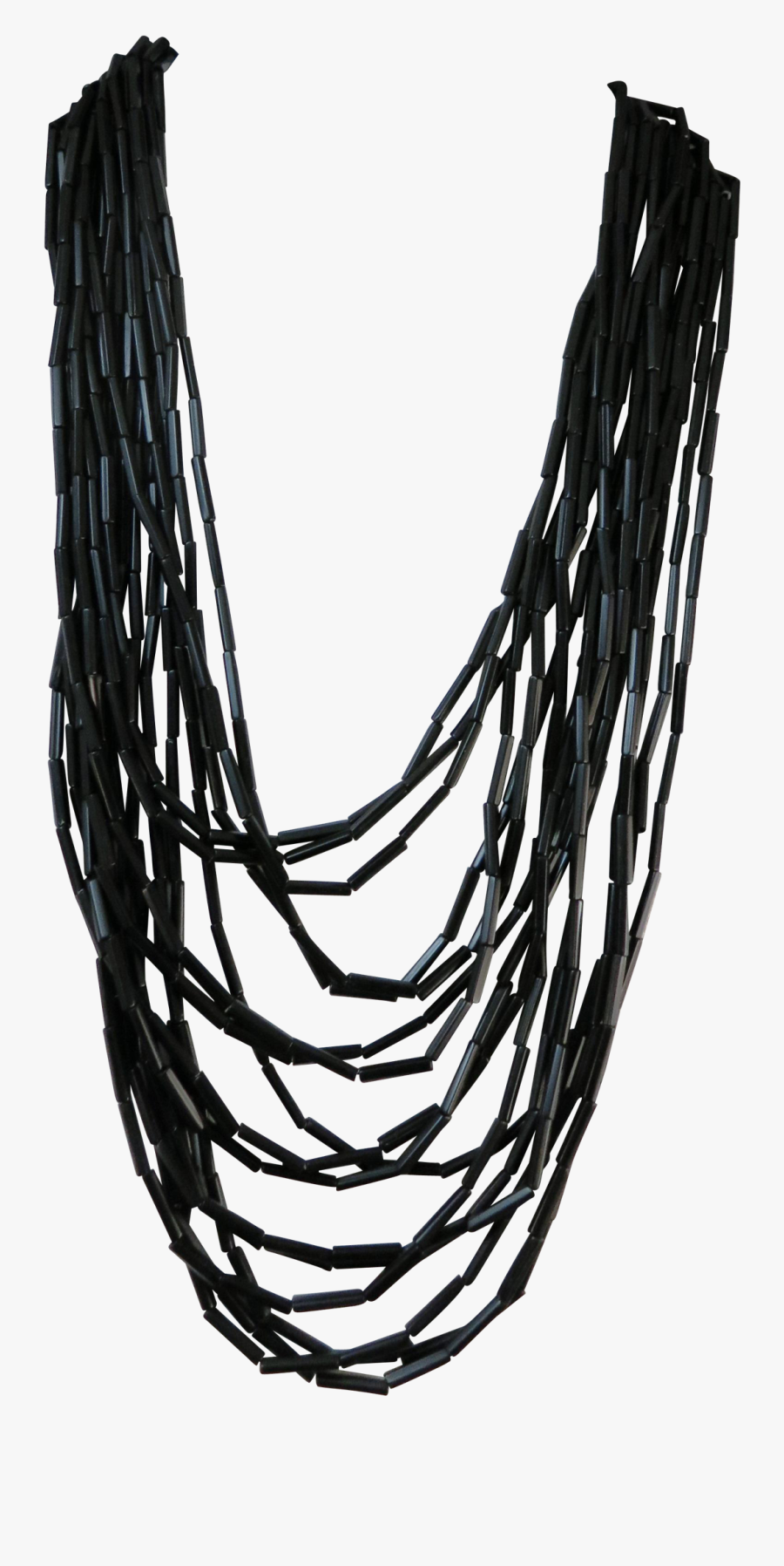 Vintage Very Old Black Glass Tube Necklace Graduated, Transparent Clipart
