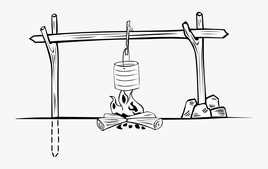 Free Campfires And Cooking Cranes - Bonfire Clipart Black And White, Transparent Clipart