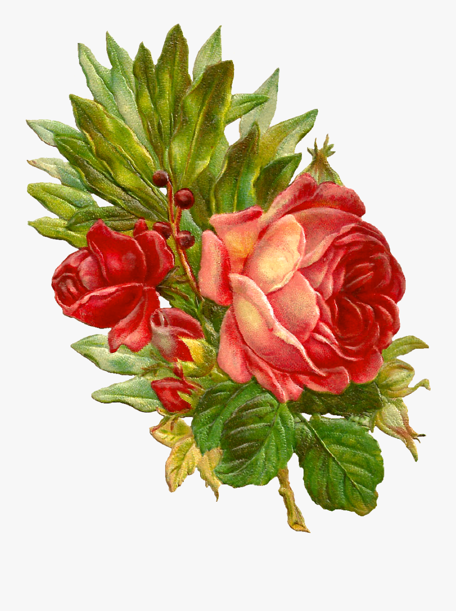 Flowers Vintage Red Victorian, Transparent Clipart