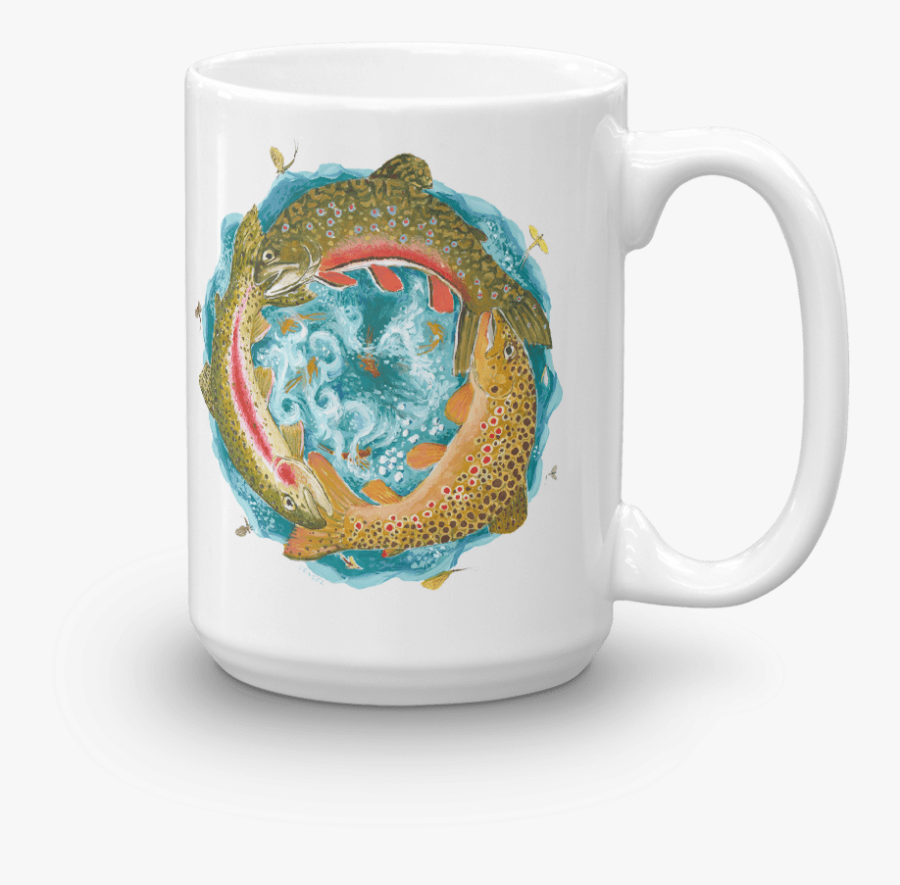 Fly Fishing Mug With Brown Trout, Brook Trout, Rainbow - Mug, Transparent Clipart