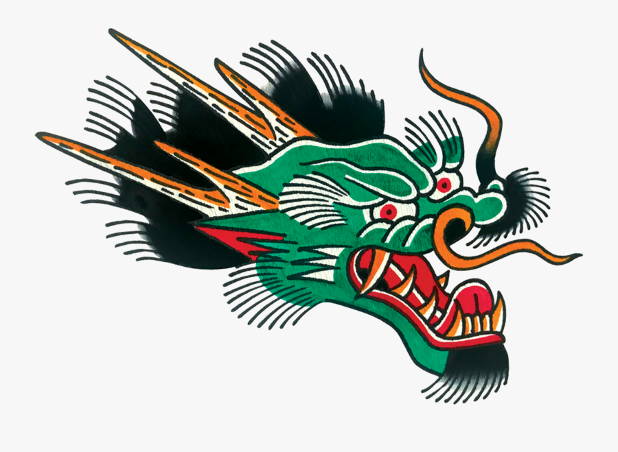 Transparent Dragon Tattoo Png - Traditional Dragon Head Design, Transparent Clipart