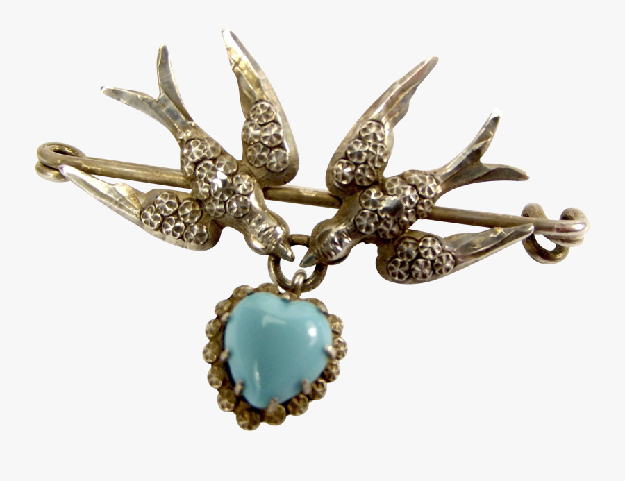 Antique Victorian Silver 2 Swallow Turquoise Col Clipart - Crystal, Transparent Clipart