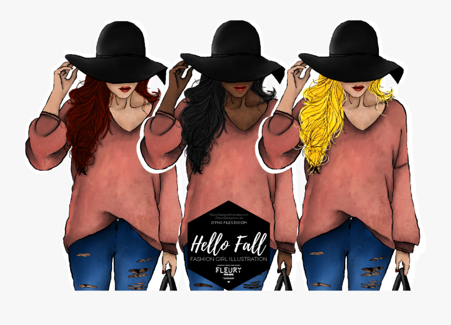 Hello Fall Fashion Girl Collection Example Image - Costume Hat, Transparent Clipart