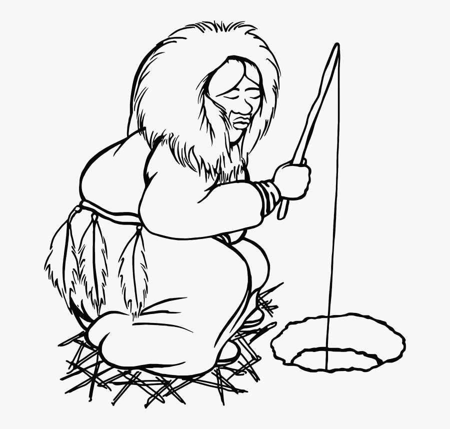 Transparent Eskimo Clipart - Ice Fishing Clipart Black And White, Transparent Clipart