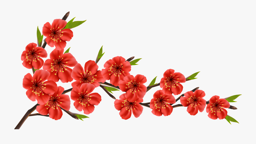 Red Spring Branch Png Clipart Image - Red Flowers Png Transparent, Transparent Clipart