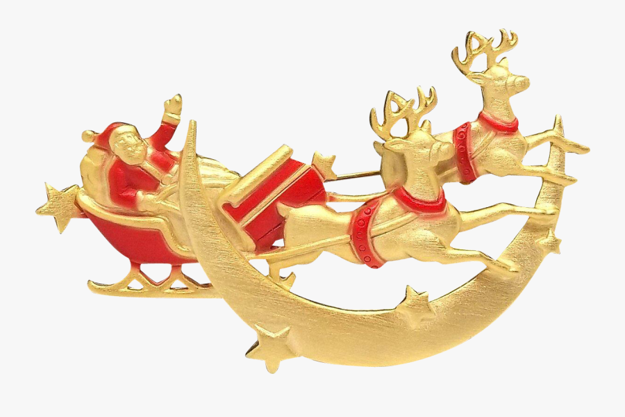 Santa Reindeer Sleigh - Christmas Gold Png, Transparent Clipart
