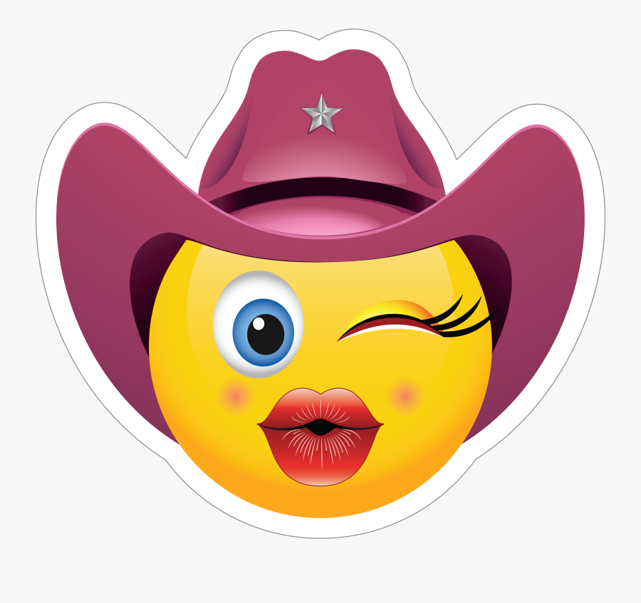 Cowgirl Kiss Emoji Sticker, Transparent Clipart
