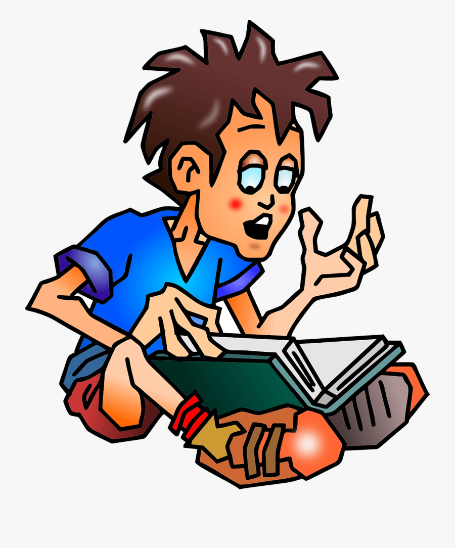 Vector Graphics Of Boy Reading A Book From His Lap - Memorizing Clipart, Transparent Clipart