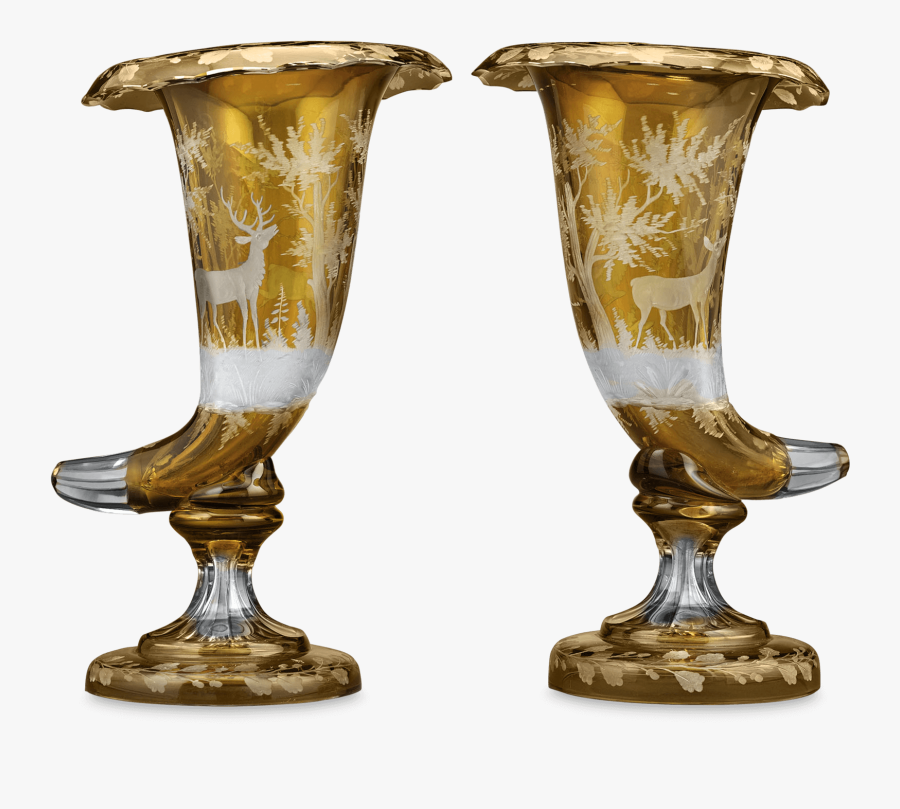 Amber Glass Cornucopia Vases With Woodland Scene - Vase, Transparent Clipart