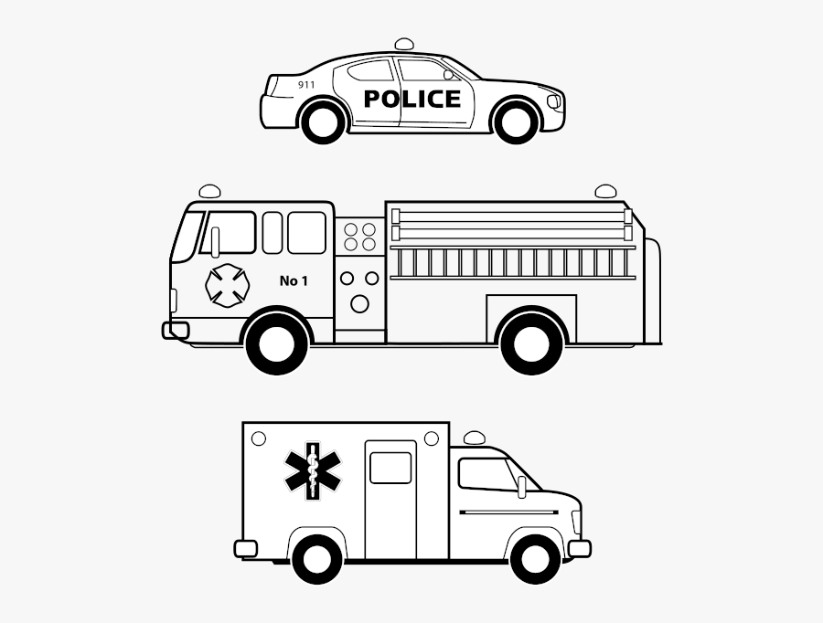 Vehicles Black And White - Firetruck Clipart Black And White, Transparent Clipart