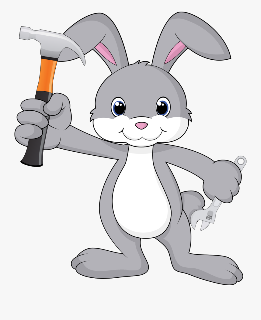 Cartoon Bunny With Hammer And Wrench - Rabbit With A Hammer, Transparent Clipart