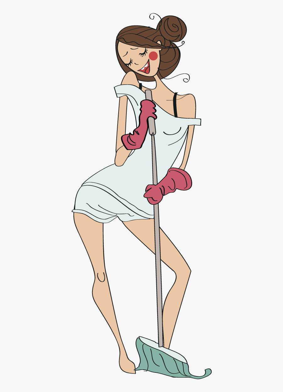 Cartoon Cute Cleaning Transprent - Girl Cleaning Drawing Cute, Transparent Clipart