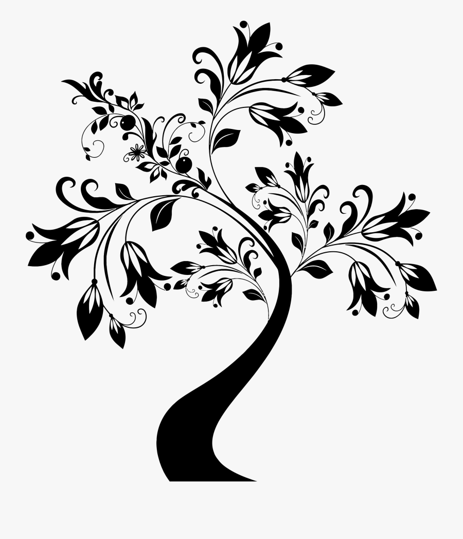 Floral Tree Clipart Black And White - Flowers In Tree Clipart Black And White, Transparent Clipart