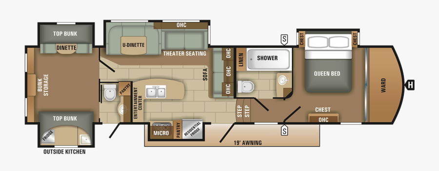 Fifth Wheel Floor Plan 2018 Solstice 368bhss Starcraft - 2019 Montana Fifth Wheel Floor Plans, Transparent Clipart