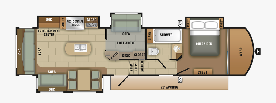Fifth Wheel Floor Plan 2018 Solstice 378mbrl Starcraft - Floor Plan, Transparent Clipart