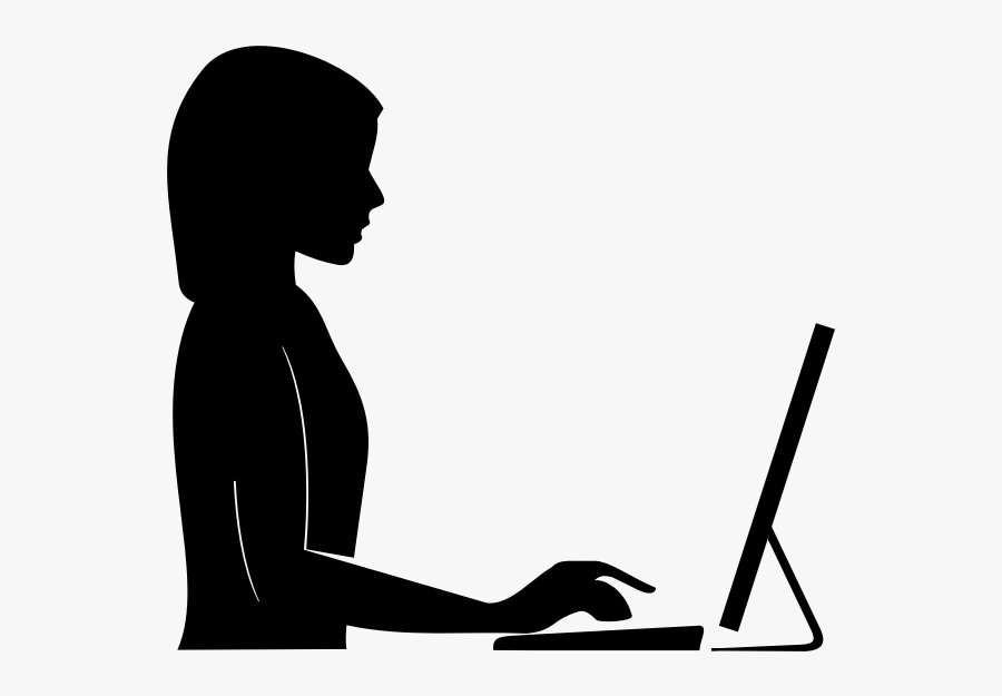 Female Silhouette With Extended Arm At Computer Vector - Woman At Computer Clipart, Transparent Clipart
