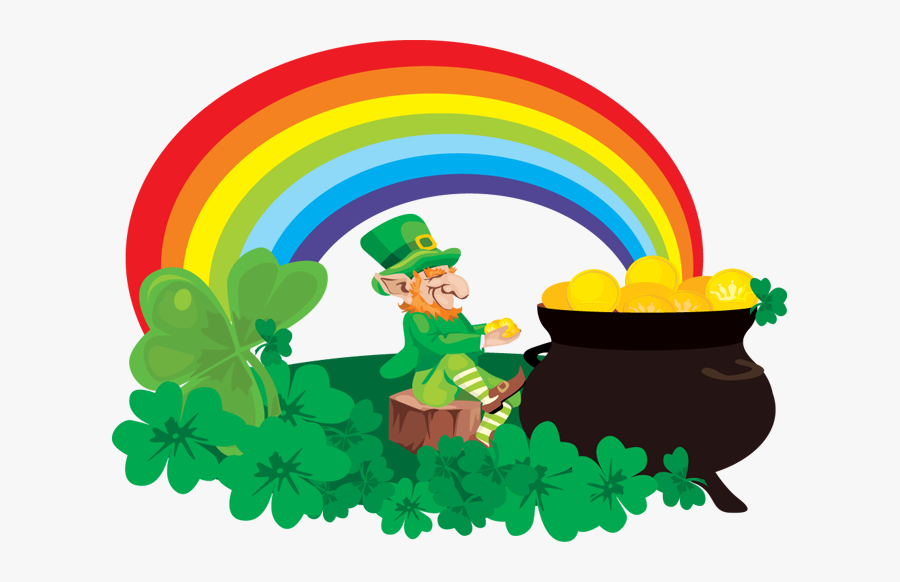 Rainbow Pot Of Gold Leprechaun Saint Patricks Day Clip - Pot Of Gold Patrick's Day, Transparent Clipart