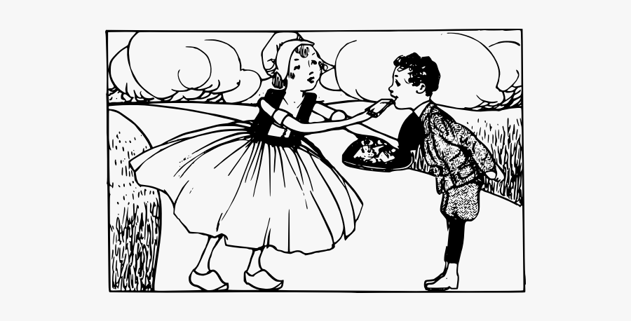 Vector Clip Art Of Girl Feeding Boy In Nature - Girl, Transparent Clipart