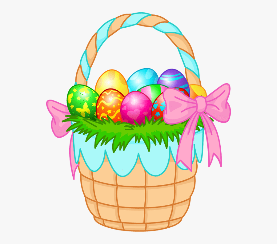 Easter Basket Eggs Pink Ribbon - Clipart Easter Egg Basket, Transparent Clipart