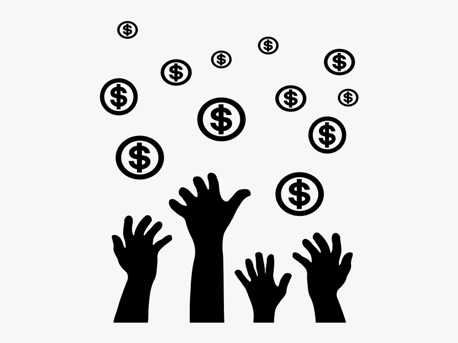 Hands Reaching Money Vector Silhouette, Transparent Clipart