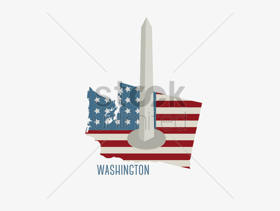 Washington State Map With Washington Monument Vector - Illustration, Transparent Clipart