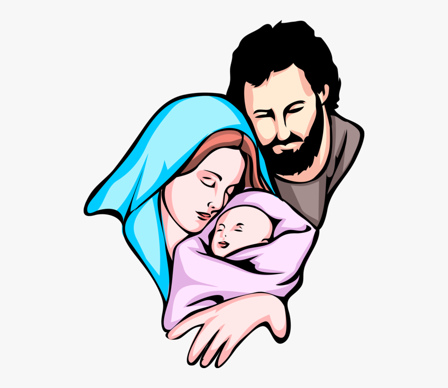Vector Illustration Of Mary And Joseph Embrace Newborn - Holy Family Clipart, Transparent Clipart