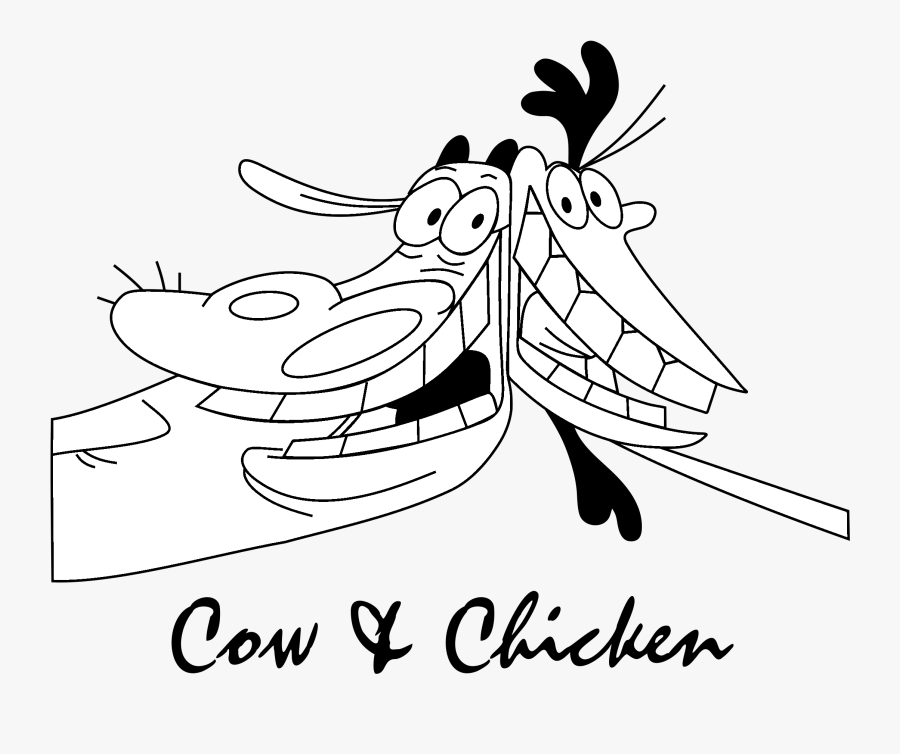 Cow & Chicken Logo Black And White - Cow And Chicken Drawing, Transparent Clipart