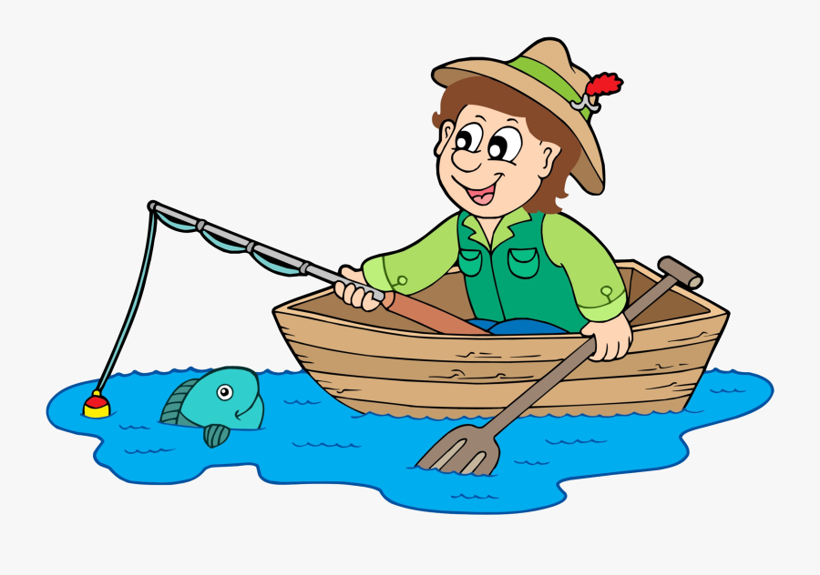 Fishing Clip Fisherman - Cartoon Fisherman In Boat, Transparent Clipart
