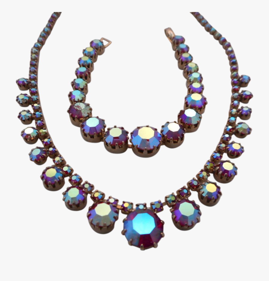 Vintage Red Aurora Borealis Crystal Rhinestone Necklace, Transparent Clipart