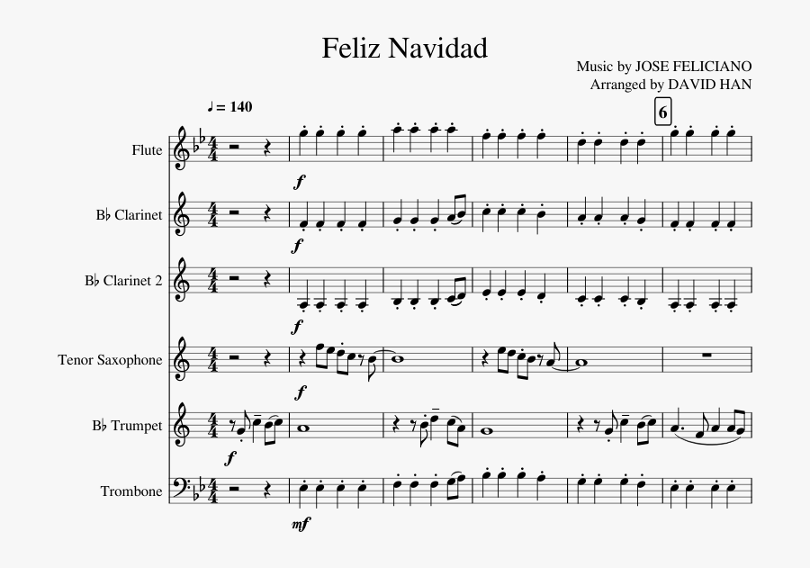 Feliz Navidad Sheet Music Composed By Music By Jose - Big Man On Mulberry Street Trumpet Sheet Music, Transparent Clipart