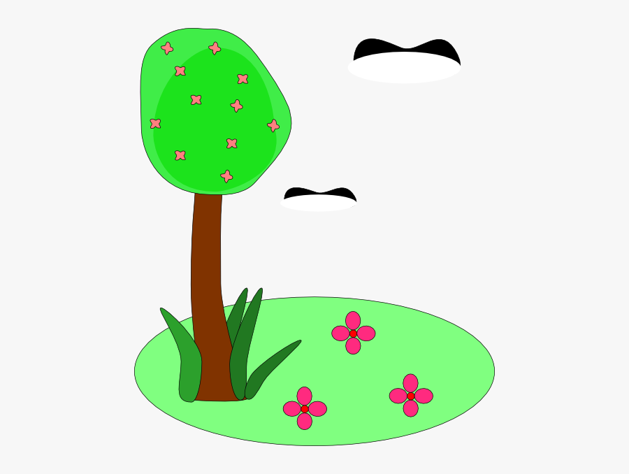 Tree Birds Flowers Cartoon Svg Clip Arts - Trees And Flowers Clipart, Transparent Clipart
