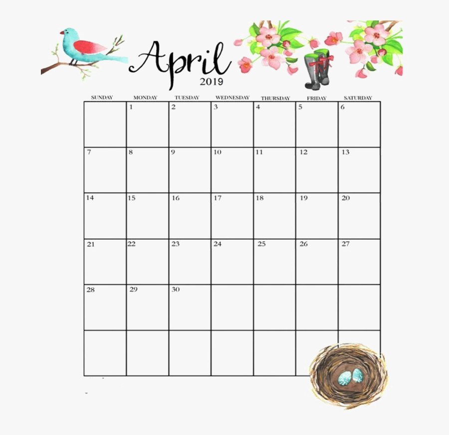 Transparent Thursday Calendar Clipart - April 2019 Calendar Floral, Transparent Clipart