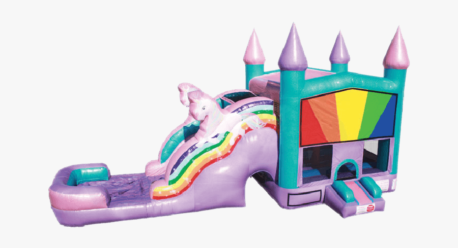 Sparkly Unicorn Combo Bounce House Slide - Inflatable Castle, Transparent Clipart