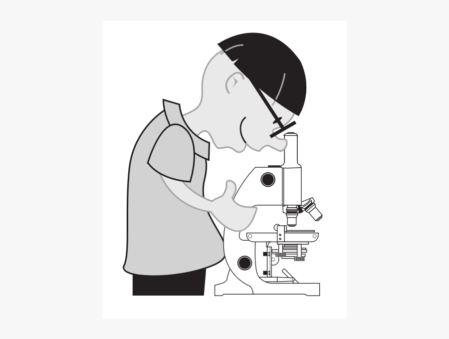 Kid Using A Microscope Vector Illustration - Crazy Microscope Clipart Black And White, Transparent Clipart