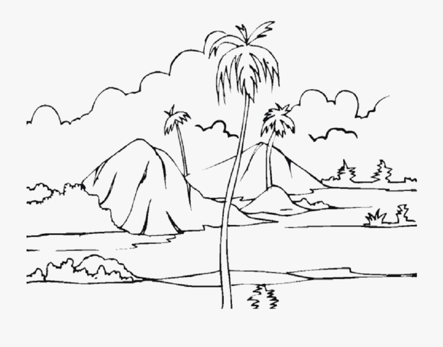 Transparent Beach Scene Clipart Black And White - Outline Picture Of Nature, Transparent Clipart