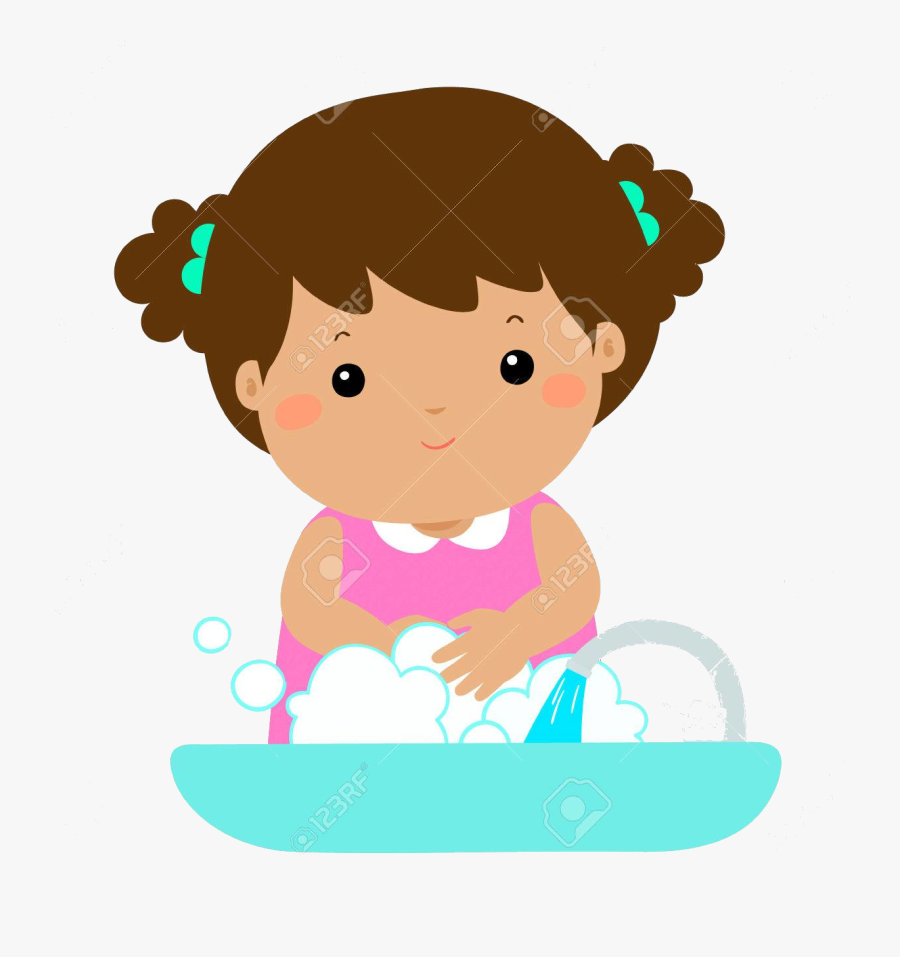 Transparent Girl Child Clipart - Cute Washing Hands Clipart, Transparent Clipart