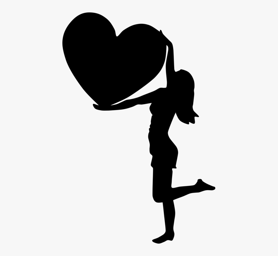 Girl With Heart Silhouette, Transparent Clipart