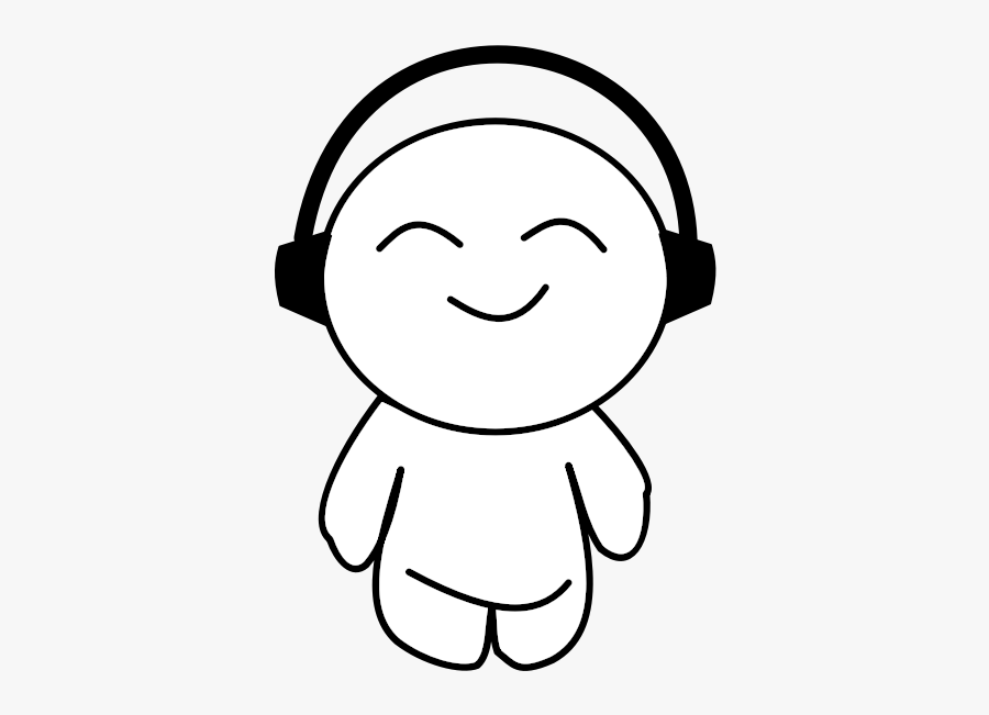 Listening To Music - Black And White Cartoon, Transparent Clipart