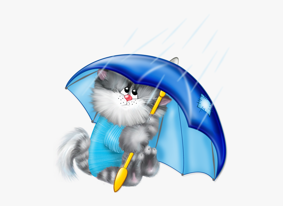 Cat With An Umbrella Clip Art - Cat In Rain Clipart, Transparent Clipart