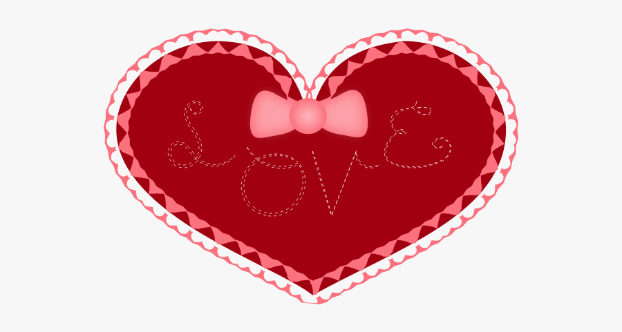 Valentines Day Heart With Lace And Love Stitched On - Clip Art, Transparent Clipart
