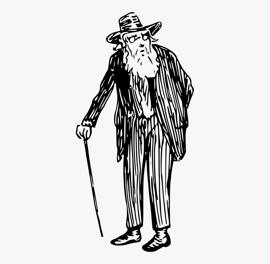 Old Man With Cane - Old Man Clipart Black And White, Transparent Clipart