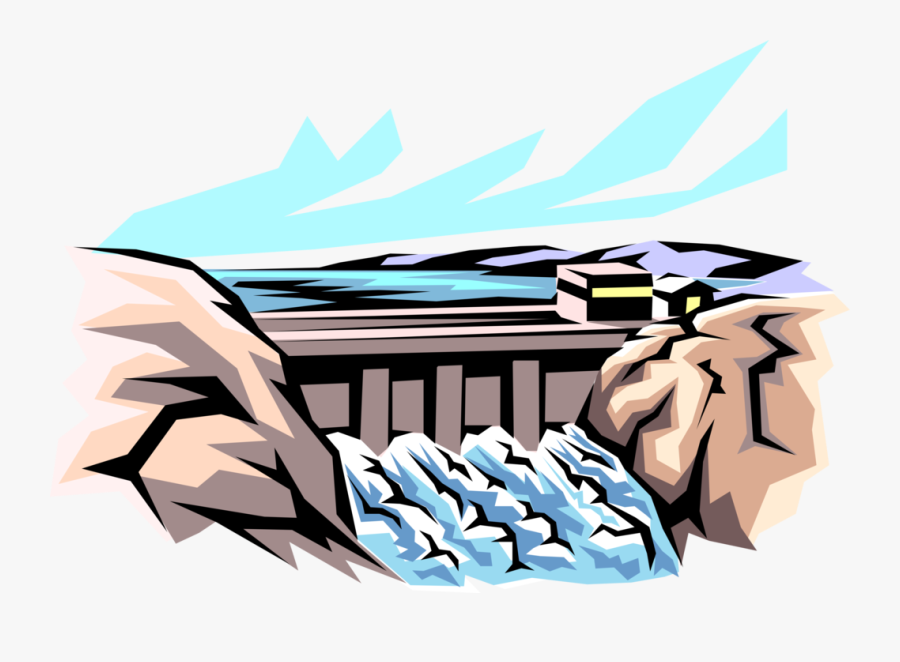 Vector Illustration Of Hydroelectric Power Generation - Dam, Transparent Clipart