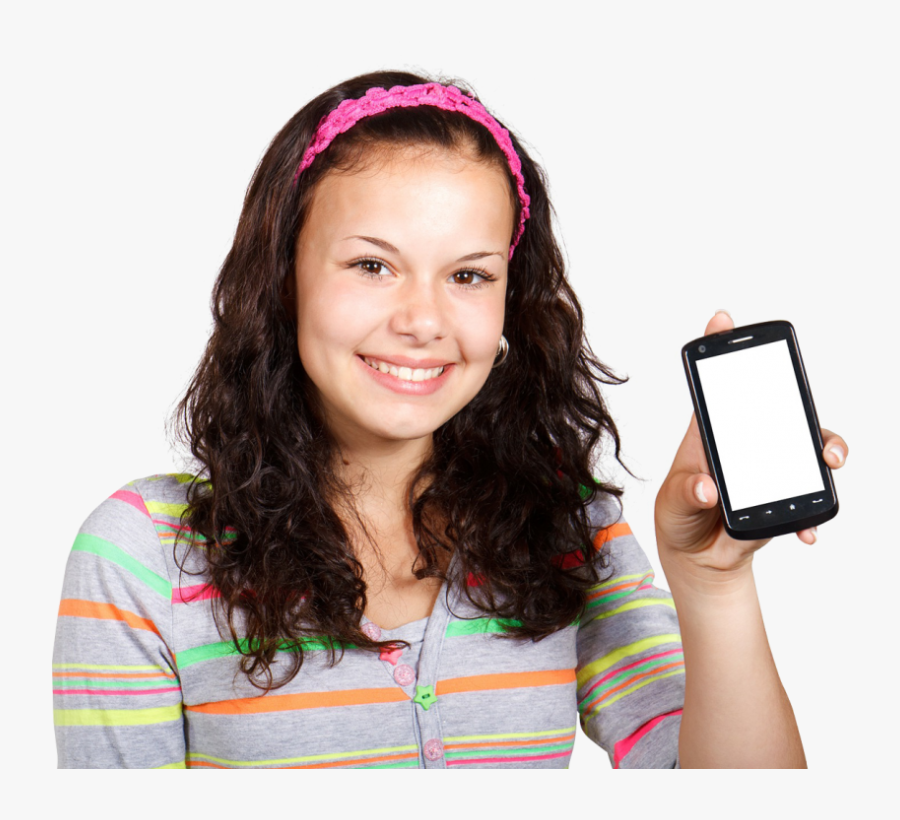 Girl With Mobile Phone Png Image - Girl With Mobile Png, Transparent Clipart