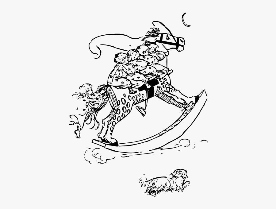 Kids On Rocking Horse Vector Drawing - Kids Clip Art, Transparent Clipart