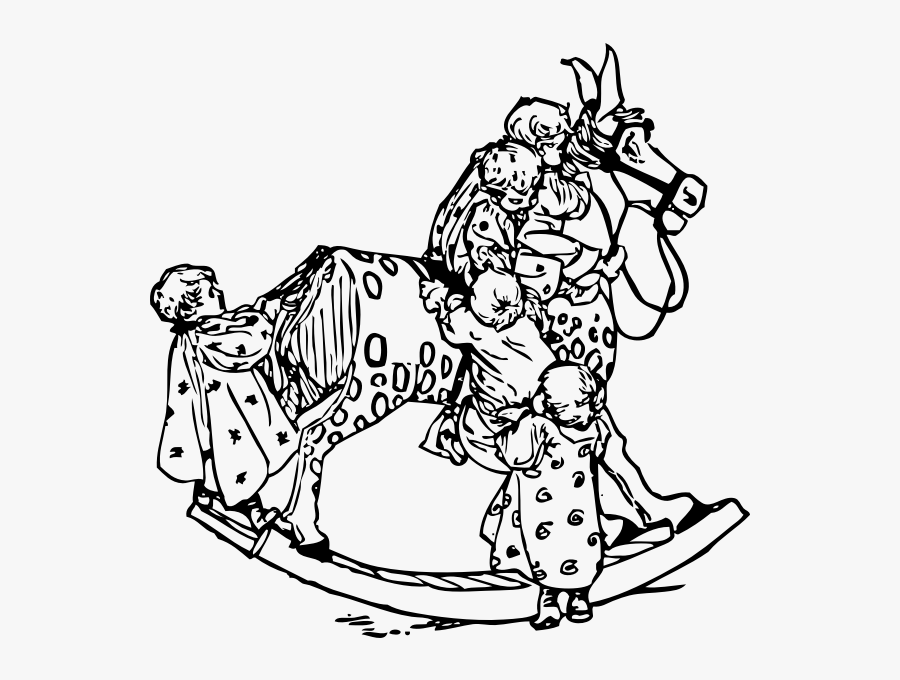 Toddlers On A Rocking Horse Vector Illustration - Rocking Horse Kid Outline Png, Transparent Clipart