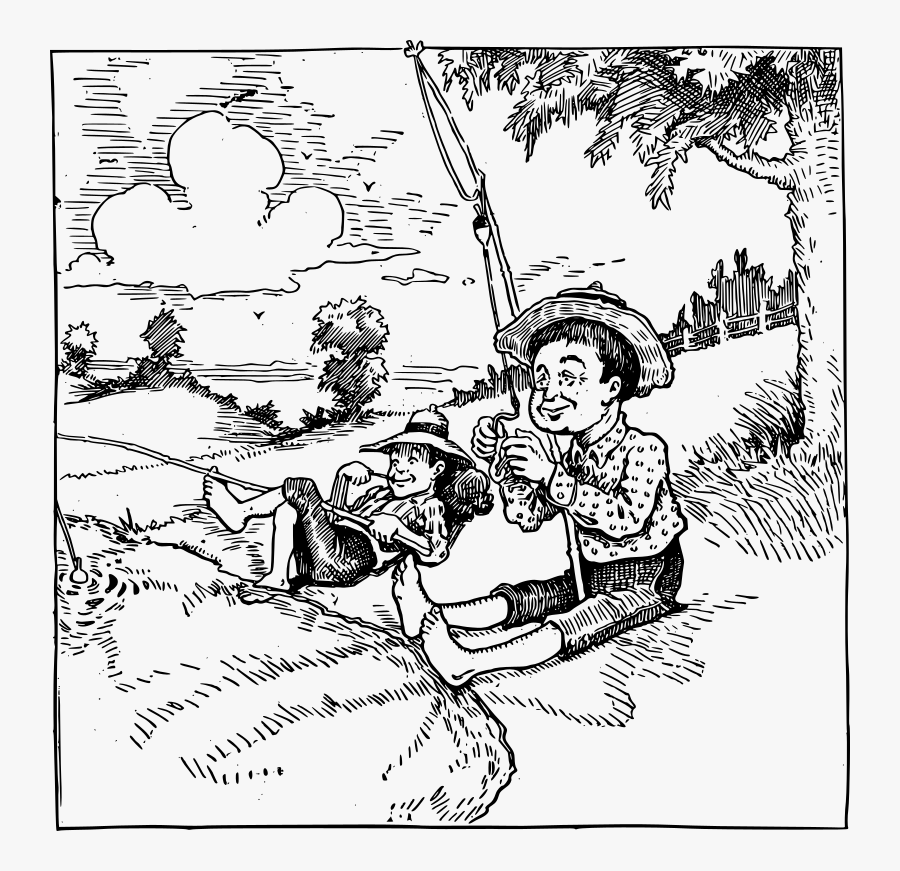 Fishing Boys - Cartoon, Transparent Clipart