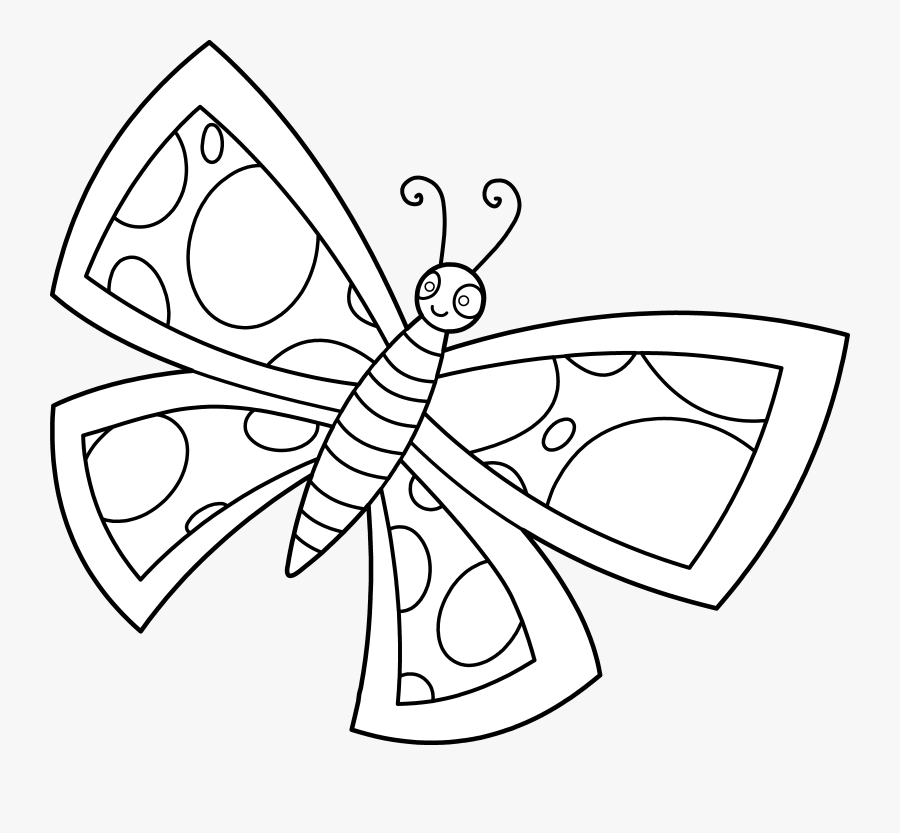 Colorable Spotted Butterfly Design - Cartoon Cute Butterfly Line Drawing, Transparent Clipart