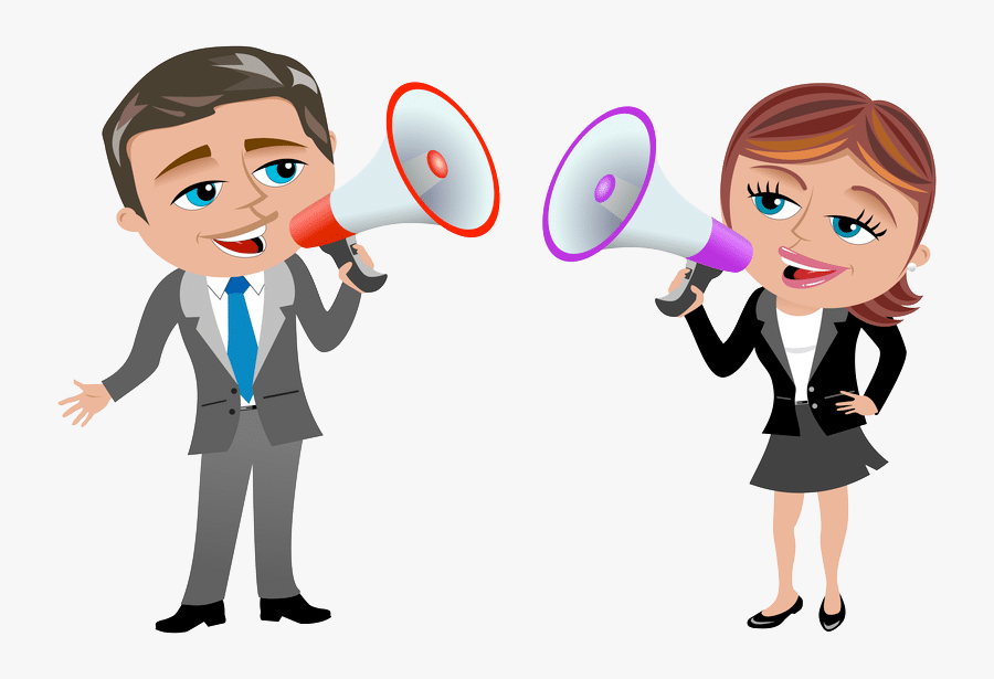 Man And Woman On Megaphone - Businessman And Woman Cartoon, Transparent Clipart