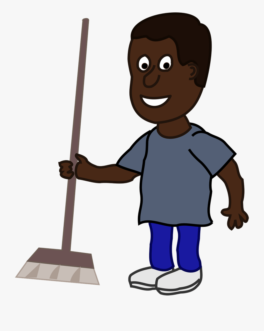 Black Guy With Broom, Transparent Clipart