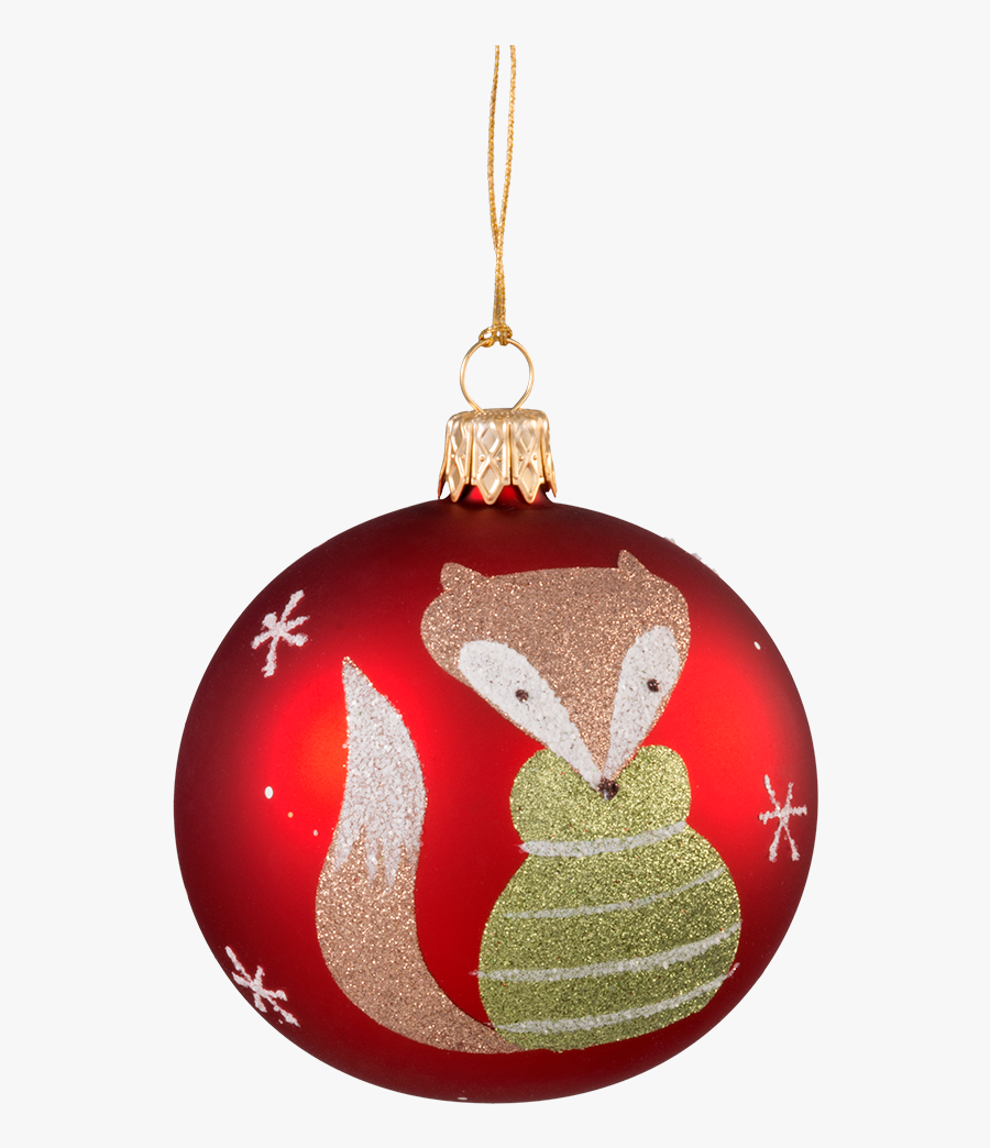 Christmas Ball Ornament Red With Fox 7 Cm- - Christmas Ornament, Transparent Clipart